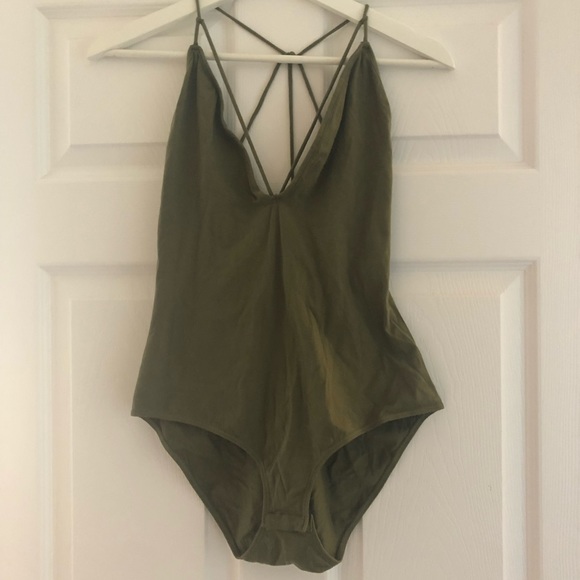 Platinum Lingerie olive/army green cotton strappy body suit - Picture 1 of 3